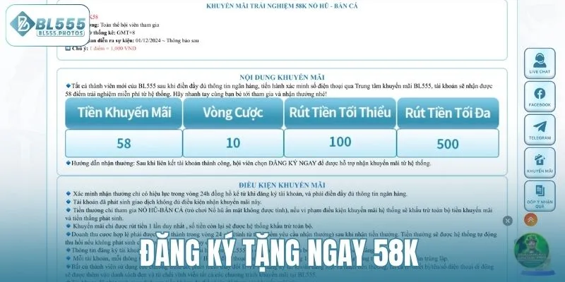 Đăng ký tặng ngay 58K