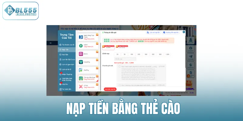 Nạp tiền bằng thẻ cào