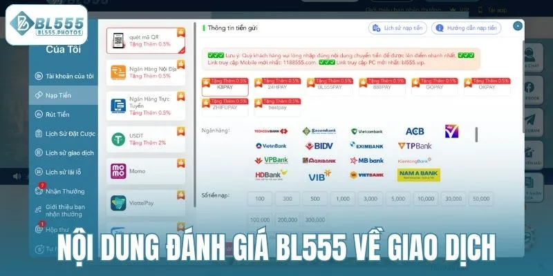 Nội dung đánh giá BL555 về giao dịch